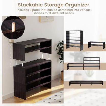 COSTWAY 6-Tier Shoe Rack, Extra Wide Shoe Shelf Organizer with Stackable Design, 31" Freestanding Storage Shoe Stand for Small Space Entryway Hallway Closet (Brown) - color: Brown