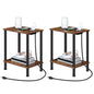 HOOBRO Side Table with Charging Station, Set of 2 End Tables with USB Port and Outlets, Nightstand with 2-Layer Storage Shelves for Small Spaces, Living Room, Bedroom, Rustic Brown BF09UBZP201 - color: Rustic Brown + Black