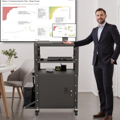 Mobile AV Cart with Side Shelves, Rolling Computer Cart Height Adjustable Rolling Media Utility Cart with Pullout Keyboard Tray Extra Storage Space, 4 Outlets, Perfect for Home or Office Use - size: Style5 24x18Wx42H