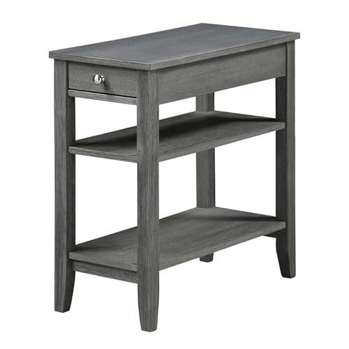 Convenience Concepts American Heritage Chairside End Table with Drawer 23.5" - Classic Living Room Table with Storage Shelf, Bedroom Nightstand, Wirebrush Dark Gray - color: Dark Gray Wirebrush