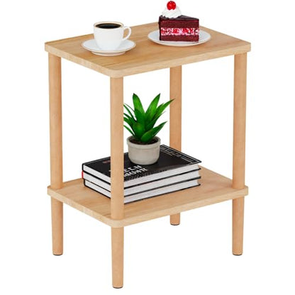 Solid Wood Side Table, Small End Table, Narrow Nightstand Bedside Table | 2-Tiers Real Oak Wood Table for Small Spaces, Bedroom, Living Room, Farmhouse, No-Tool Assembly.