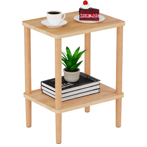 Solid Wood Side Table, Small End Table, Narrow Nightstand Bedside Table | 2-Tiers Real Oak Wood Table for Small Spaces, Bedroom, Living Room, Farmhouse, No-Tool Assembly.
