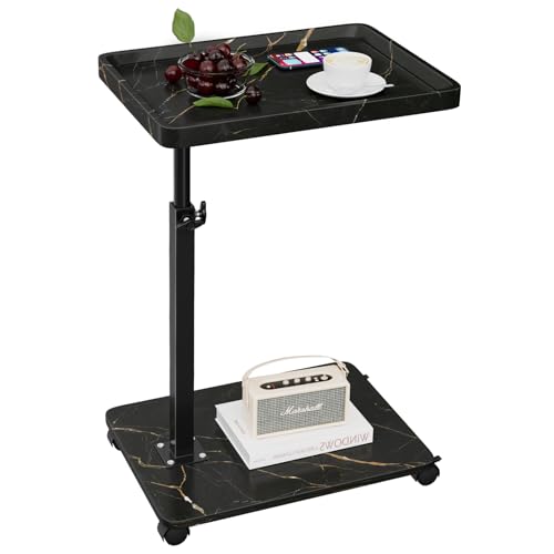 C Table End Table Adjustable Height, 360°Swivel TV Tray Table for Small Spaces, Couch Tables That slide under, C Shaped Side Tables living room and bedroom for Sofa, Bed,Chair, Snack (1, Black) - color: Black