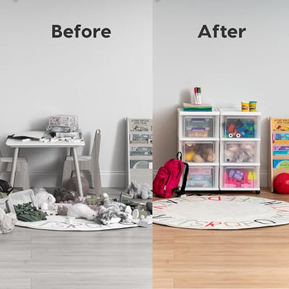 IRIS USA 3-Drawer Slim Narrow Storage Organizer Rolling Cart, White/Clear | Organize crafts, school supplies, accessories, and household items with slim storage and easy-access drawers
