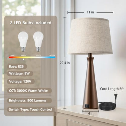 Seealle Modern Table Lamps Set of 2 - Touch Bedside Lamp for Nightstand with Dual USB C+A,3-Way Dimmable Brown Nightstand Lamps for Living Room Bedroom End Table with Beige Shade(Bulb Included) - color: I. Brown-Beige