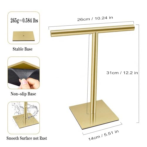 Freestanding Hand Towel Holder Countertop Modern Stand Towel Rack with Square Base Space Saving 304 Stainless Steel Hand Towel Holder Brushed Gold Finished - color: Freestanding Stainless Steel Towel Rack Brushed Gold on Countertop