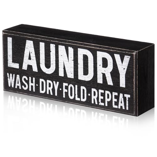 Jetec Laundry Room Decor Sign Wooden Farmhouse Box Sign Rustic Laundry Room Shelf Signs Decorative Letters Wash Dry Fold Repeat for Home Bathroom Decor 7.5 x 3.1 x 1.77 Inches(Black) - color: Black