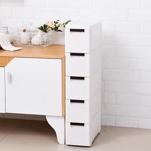5 Drawers Slim Bathroom Storage Cabinet,Narrow Plastic Storage Cart,Rolling Dresser on Wheels for Living Room,Bathroom,Kitchen - size: 5 Drawers