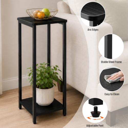 10" Wide Square Drink Table with Adjustable Feet - 2-Tier Small Side Table for Apartments, Balcony & Office | Space-Saving, Lightweight & Multi-Functional (Plants, Books, Drinks, Black) - color: Black, size: 2-Tier-10"wide