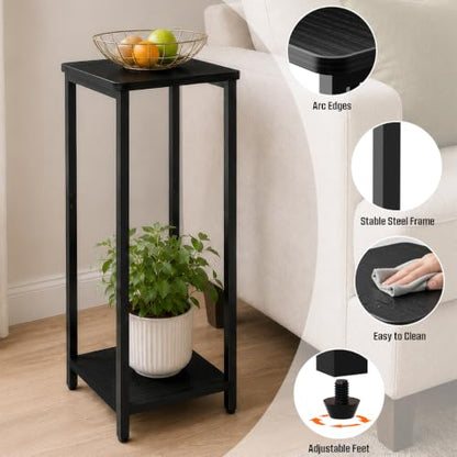 10" Wide Square Drink Table with Adjustable Feet - 2-Tier Small Side Table for Apartments, Balcony & Office | Space-Saving, Lightweight & Multi-Functional (Plants, Books, Drinks, Black) - color: Black, size: 2-Tier-10"wide