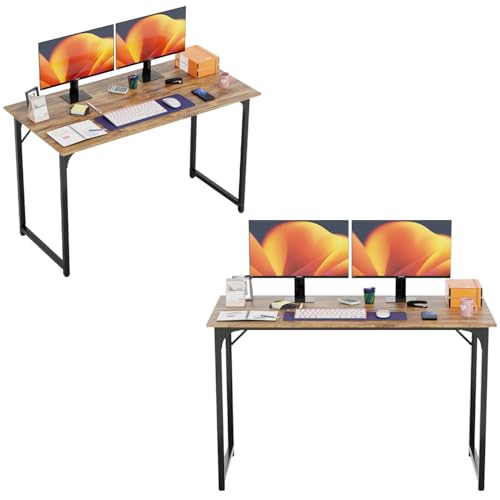 PayLessHere | 47 Inch Computer Desk | Brown | Office Desk with Metal Frame, Adjustable Feet | Water-Resistant, Scratchproof Surface | Sturdy Writing Table for Home Office or Study | Pack of 2 - color: Brown, size: 47 Inch-2 Pack