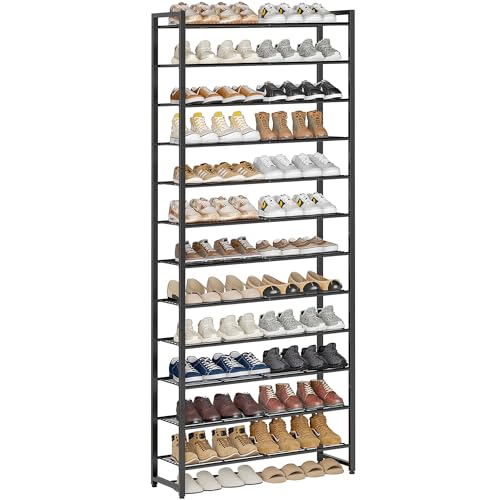 Nunsino Shoe Rack for Closet, Metal Shoe Organizer,12 Tier Garage Shoe Rack Max Holds 60 Pairs,Shoe Storage Shelf,Entryway, Black - color: Black, size: 12 Tier