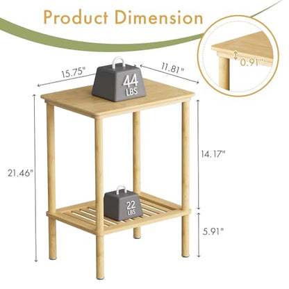 2 Tier Bamboo Narrow End Table, No Tool Assembly Bedroom Bedside Table, Small Space Nightstand, Bathroom Storage, Sofa Side Table, Entryway Table - color: Natural, size: 2 Tier