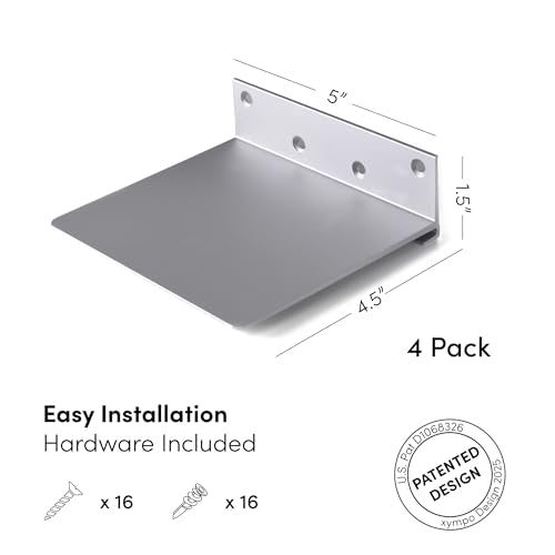 Floating Invisible Bookshelf Wall Mounted (Set of 4) - Aluminum - Turn Books into Floating Shelves