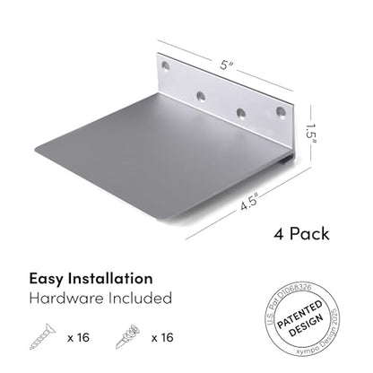 Floating Invisible Bookshelf Wall Mounted (Set of 4) - Aluminum - Turn Books into Floating Shelves