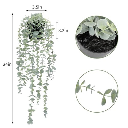 COCOBOO 2 Pcs Artificial Eucalyptus Plants Shelf Hanging Fake Plant in Pot for Wall Bedroom Home Patio Indoor Outdoor Decor - size: 5.9in-24in