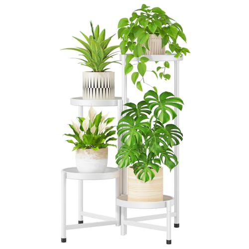 iDavosic.ly 4 Tier Large Plant Stand Indoor, 10 Inch Wide Tall Corner Metal Plant Stands Outdoor for Multiple Plants, Folding Tiered Flower Display Holder Rack Shelf, White - color: White, size: 4 Tiers