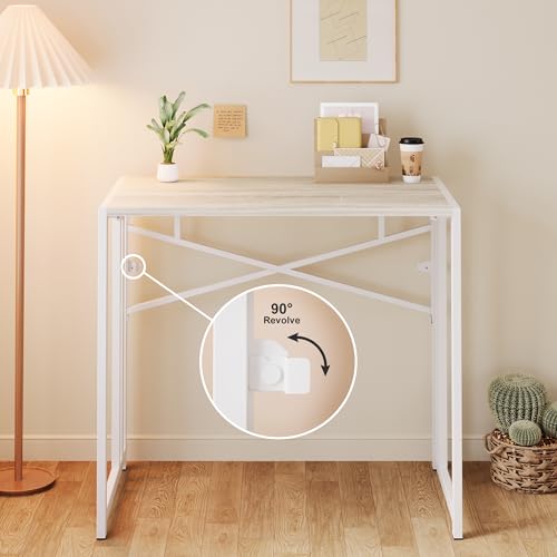 Lutown-Teen Small Folding Desk 35 inch, No Assembly Required Small Office Desk, Writing Gaming Computer Camping Table, Beige - color: Beige, size: 35 Inch