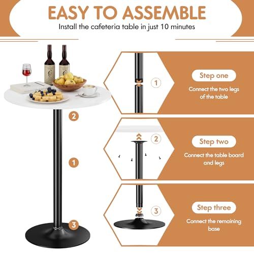 Shahoo Round Bar Table, Cocktail Table with Metal Base & MDF Top, Counter Height Pub Table for Dining Room, Living Room, Kitchen, Bar, Pub, Cafe, White - color: White, style: Basic