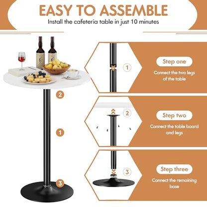 Shahoo Round Bar Table, Cocktail Table with Metal Base & MDF Top, Counter Height Pub Table for Dining Room, Living Room, Kitchen, Bar, Pub, Cafe, White - color: White, style: Basic