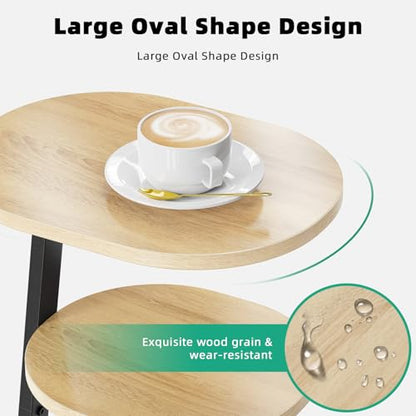 Kalrin Side Table, Small End Table with Metal Frame, 3-Tier Bedside Tables, Round Side Tables for Living Room Bedroom Couch Bathroom, Oval, Modern Oak - color: Modern Oak