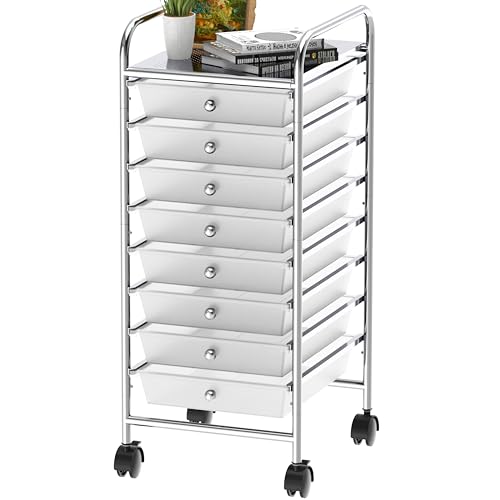 Simple Houseware Utility Cart with 8 Drawers Rolling Storage Art Craft Organizer, Chrome - color: Chrome, size: 8 Drawers
