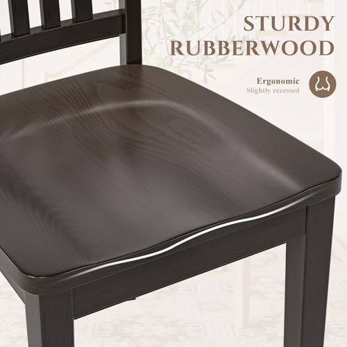 COLAMY Wooden Dining Chairs Set of 2, Solid Rubberwood Kitchen & Dining Room Chairs,Windsor Style Seating, Rustic Dining Table Chairs, Non-Slip Foot Pads, Farmhouse & Traditional Seating,Dark Brown - color: Darkbrown, size: Set of 2