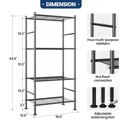 Abiglifty Storage Shelves, 4-Tier Wire Shelving, Metal Shelving with Adjustable Leveling Feet, Garage Storage for Bathroom, Closet, Kitchen - size: 4 Tier