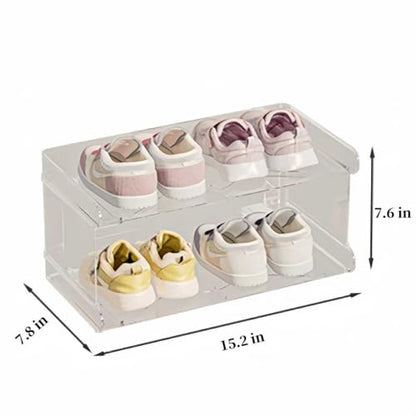2 Tiers Acrylic Kids Shoe Rack,Shoe Organizer Storage for Shoe and Boot,Clear Shoes Shelf for Closet,Shoe Organizer for Entryway,for Hallway,Small Spaces,Garage,Closet