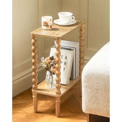 Fultyle Narrow End Table, Small Narrow Side Table with 2-Tier Storage, Skinny Bedside Table Nightstand for Narrow Spaces, Living Room, Bedroom (Rustic Walnut) - color: Rustic Walnut