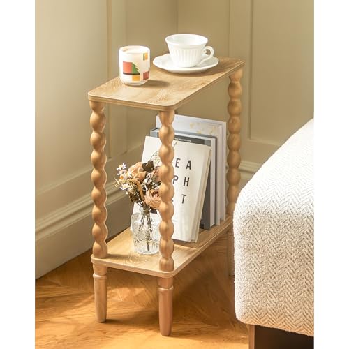 Fultyle Narrow End Table, Small Narrow Side Table with 2-Tier Storage, Skinny Bedside Table Nightstand for Narrow Spaces, Living Room, Bedroom (Rustic Walnut) - color: Rustic Walnut