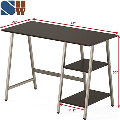 SHW 43-Inch Home Office Trestle Computer Desk with Open Storage Shelves, Espresso - color: Espresso