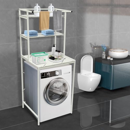 Over Washer and Dryer Shelves,Dryer Storage Shelf,3 Tiers Laundry Room Storage and Organizer Standing Shelf,Height Adjustable Laundry Room Shelves, Load-bearing Capacity 22lbs (White 3 Tiers) - color: White