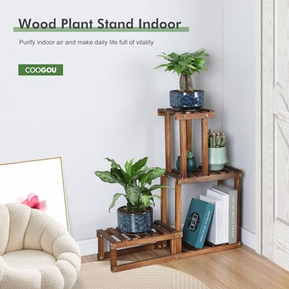 Wood Plant Stand Indoor Outdoor 4 Tiers Plant Rack Corner Planter Shelf Flower Pot Holder for Living Room Garden Patio Yard Porch (Space Saving,27.6”,Small)
