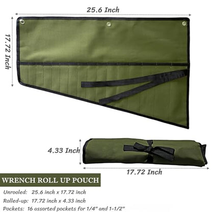 BLIRITEL 16 Pockets Wrench Roll Up Pouch, Wrench Roll Organizer and Tool Storage, Rolled Tool Pouch for Mechanic Electrician Craftsman (Green) - color: Green