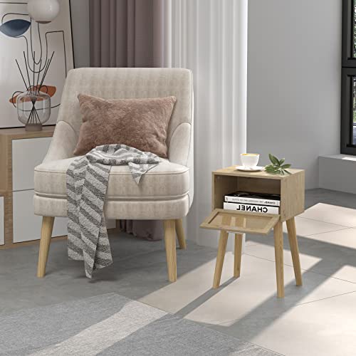 LAATOOREE Nightstand Set of 2, Small Bedside Table, Boho Side End Table, Rattan Door, Solid Wood Feet for Bedroom and Living Room - color: Natural, style: Boho Style