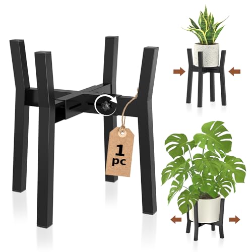 LASZOLA Black Adjustable Plant Stand for Single Large Outdoor Indoor Planters, Heavy Duty Metal Floor Fern Holder Fits 8 to 12 Inch Pots, Elevated Big Flower Stool for Patio – Pot Not Included, 1 Pack - color: 1 Pack Metal Black