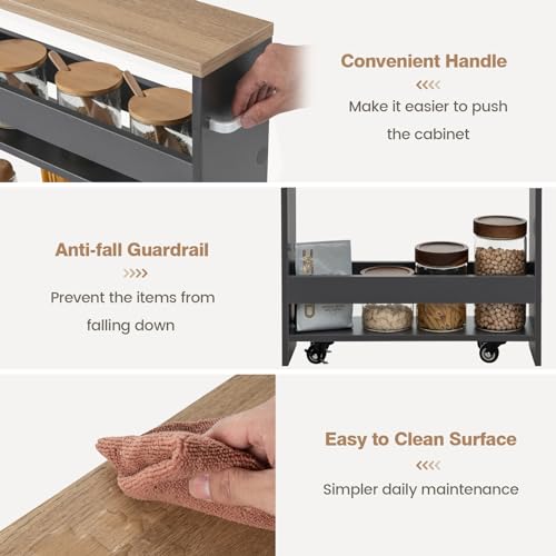 LOKO Slim Storage Cart, 4-Tier Rolling Cart with Handle & Wooden Top for Kitchen Bathroom Laundry Living Room Narrow Small Spaces, 5 Inches Width (Grey & Natural) - color: Grey & Natural