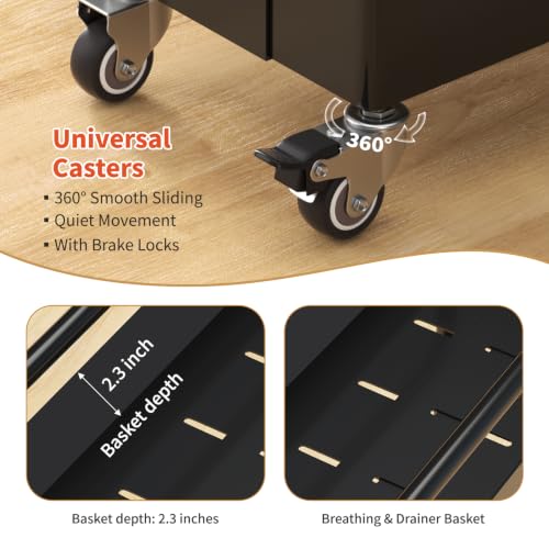 HOTEAGLE Rolling Cart 4-Tier, Adjustable Width & High Adaptability | Metal Utility Cart on Wheels, Ideal Storage Organizer for Livingroom, Kitchen and Bathroom - color: Black, size: 4-tier