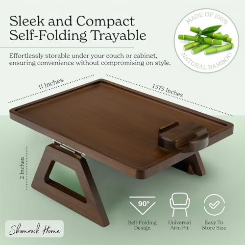 Shamrock Home Bamboo Couch Arm Table with Device Holder, Clip On Tray. for TV Dinners, Remotes, Drinks, Snacks and Small Spaces (Rectangular with Device Holder, Brown, Regular 13.75 x 9.5) - color: Brown, size: Regular 13.75 x 9.5", style: Bamboo Rectangu