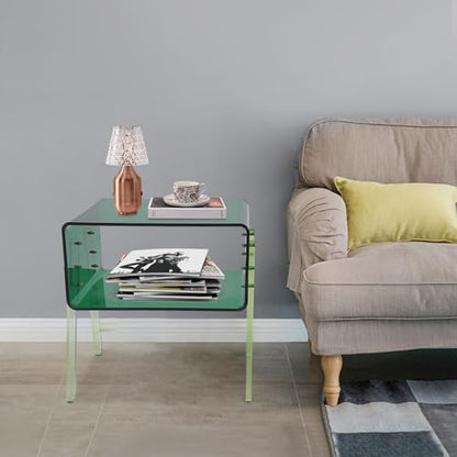 Acrylic Side Table, 2-Tier End Table with Open Storage for Small Spaces, Green Modern Nightstand for Bedroom, Living Room, Apartment - color: Green