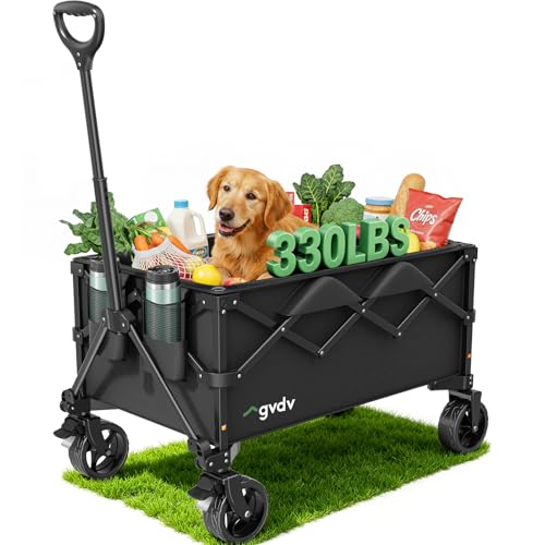 GVDV CW35 Wagons Carts Foldable, 42-Inch Extended Handle Collapsible Utility Wagon, 330LBS Heavy-Duty Shopping Cart for Groceries, Sports, Camping, Garden