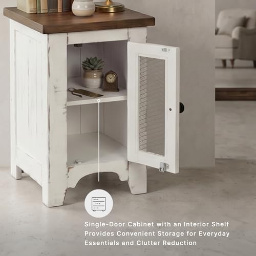 Signature Design by Ashley Wystfield Farmhouse Chair Side End Table with Cabinet Door for Storage, White & Brown with Distressed Finish - color: Dark Brown & White