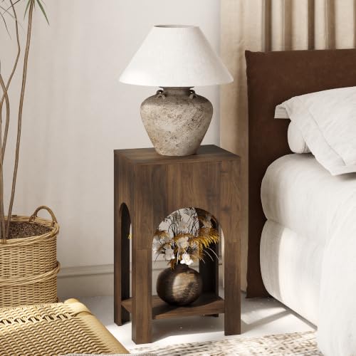 Veegle Arched Side Table, Small End Table with Storage Shelf, Small Coffee Tables for Living Room Bedroom (Walnut Brown)