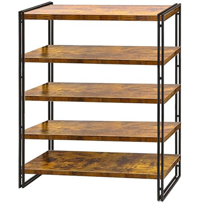 47" 5-Tier Bookshelf Rustic Wood and Metal Industrial Bookshelf for Home Office, Bedroom, Kitchen, Bathroom (Rustic Brown, 5-Tier) - color: Rustic Brown, size: 5-Tier