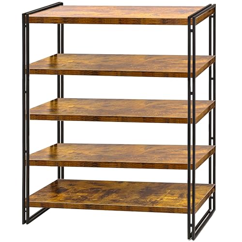 47" 5-Tier Bookshelf Rustic Wood and Metal Industrial Bookshelf for Home Office, Bedroom, Kitchen, Bathroom (Rustic Brown, 5-Tier) - color: Rustic Brown, size: 5-Tier