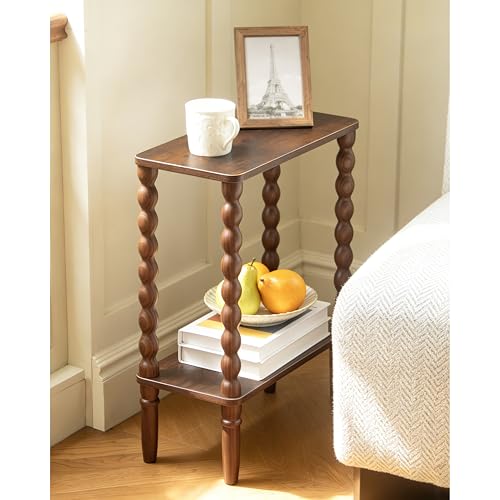 Fultyle Small Narrow End Table, Narrow Side Table Living Room with Storage, 2-Tier Wood Accent Table Slim Nightstand for Small Spaces, Office, Bedroom (Rustic Brown) - color: Rustic Brown