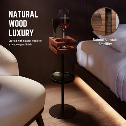 Drink Table for Small Spaces - Slim Pedestal Side Table with Real Wood Top & Stable Base for Coffee & Cocktails - Ideal for Tight Living Room & Bedroom Spaces (Sapele) - color: Sapele