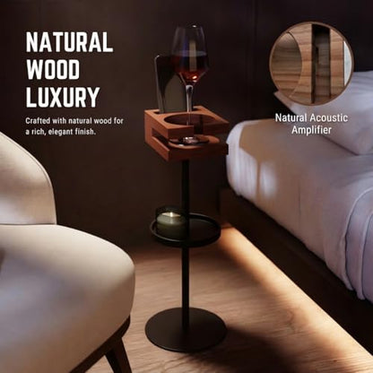 Drink Table for Small Spaces - Slim Pedestal Side Table with Real Wood Top & Stable Base for Coffee & Cocktails - Ideal for Tight Living Room & Bedroom Spaces (Sapele) - color: Sapele