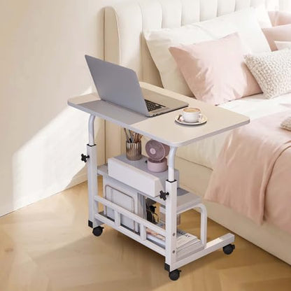 Adjustable Height Mobile Standing Desk with Wheels – Rolling Computer Desk – Storage Shelves – Compact Laptop Table – Home Office & Study - color: White 60 X 40cm